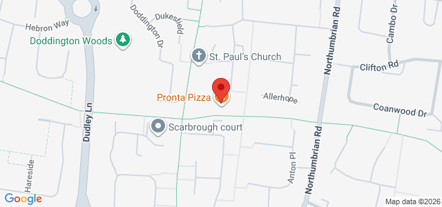 Map showing Pronta Pizza in Cramlington